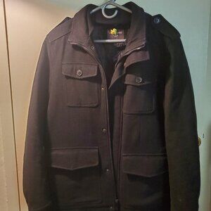 Pea Coat Cozy Men's wool quilted lining double collar snap pockets